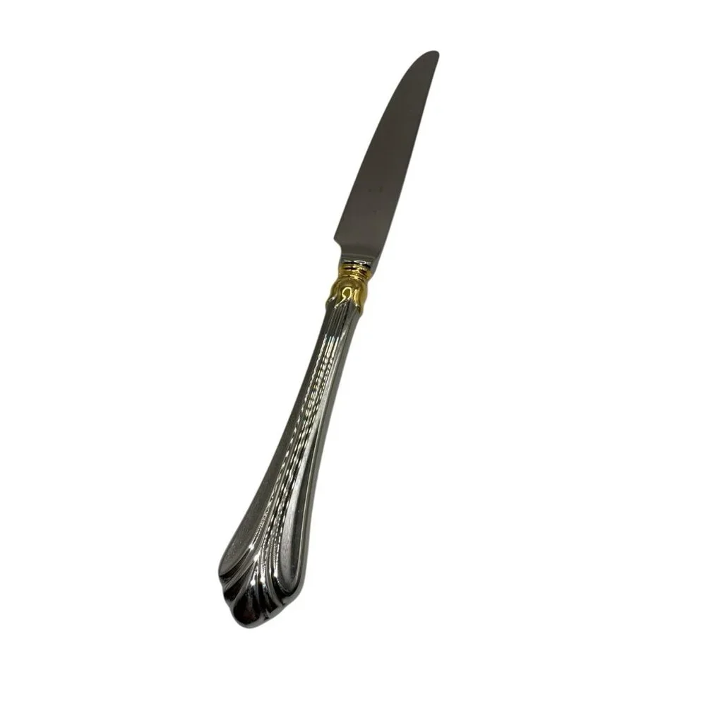 Lyons by Mikasa French Hollow Dinner Knife Discontinued Glossy Gold Accents NWOT